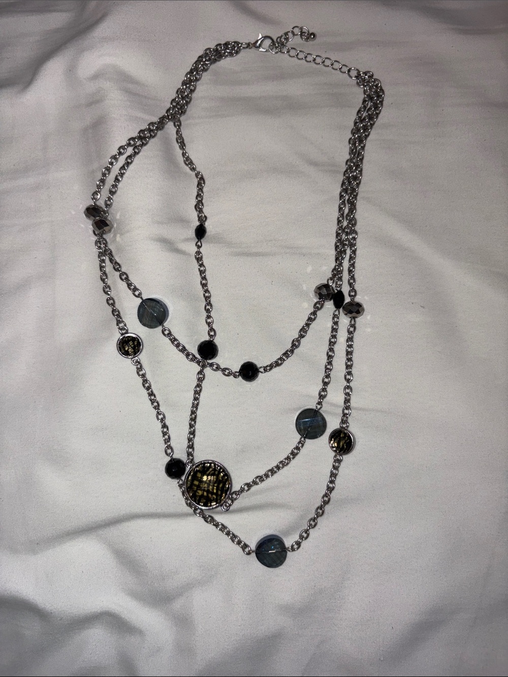Silver Multi-Strand Decorative Disc Necklace - Women Jewelry